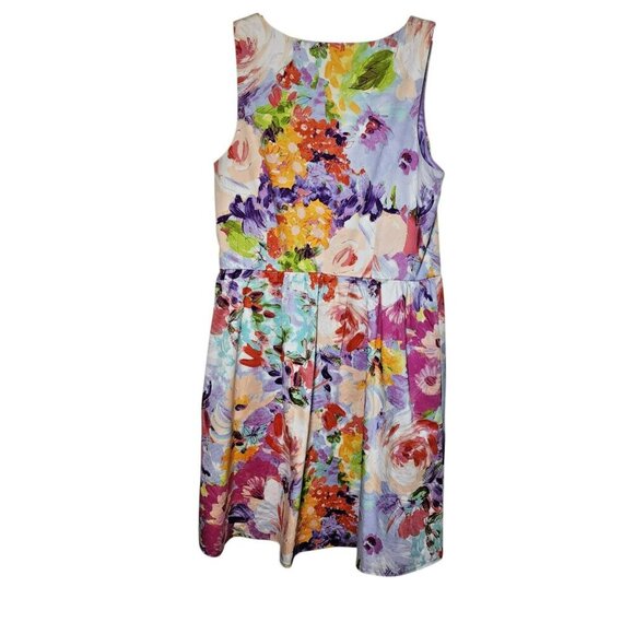 New Directions Dress 10 Sleeveless Fit & Flare Watercolor Floral Cotton - Picture 3 of 7